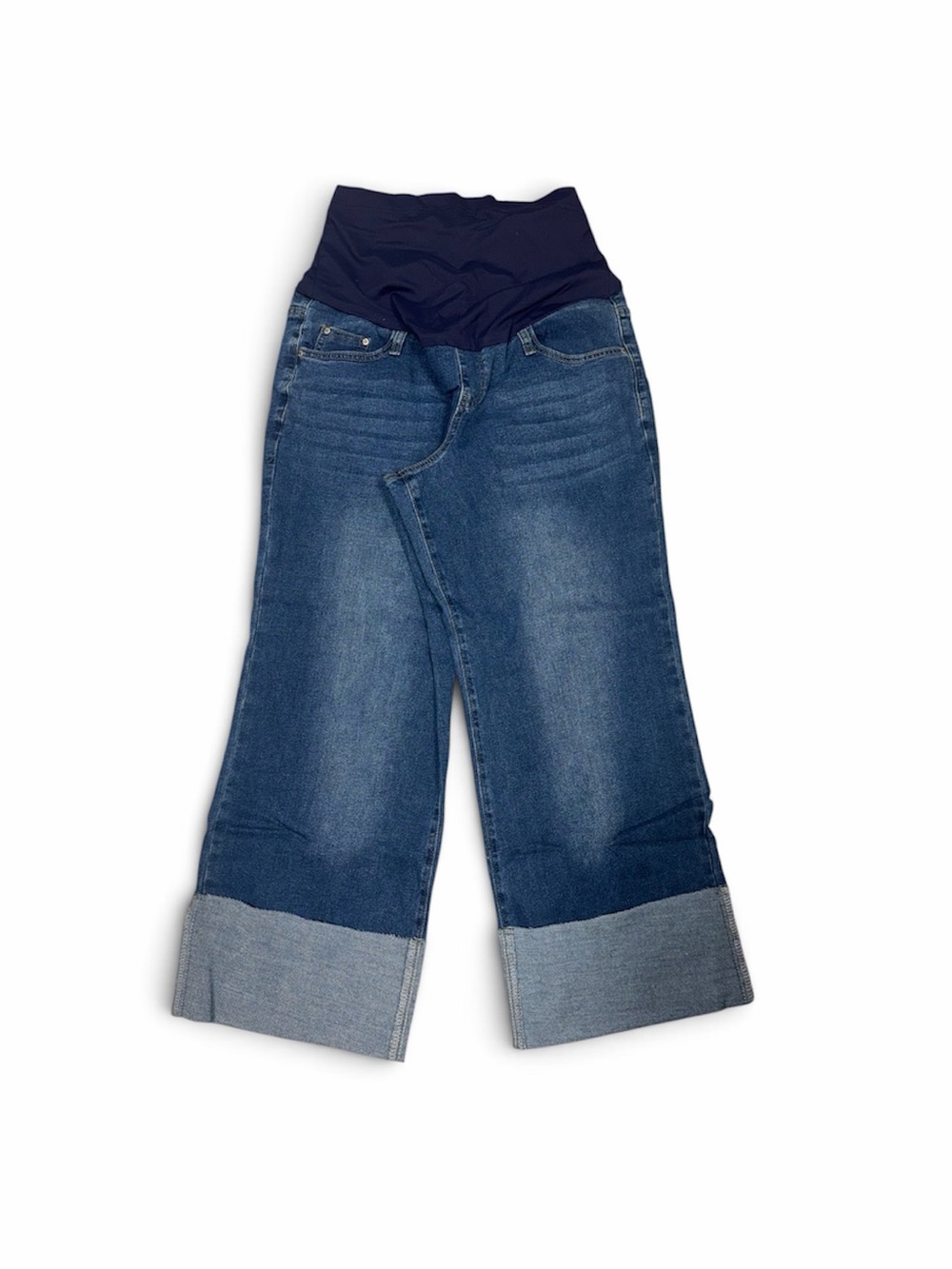 Maternity Wide-Leg Cuffed Jeans with Navy Panel